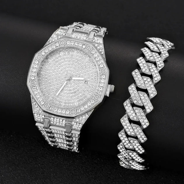 Iced Out Gold Diamond Watch for Men - Hip Hop Bling Style Mobile shop