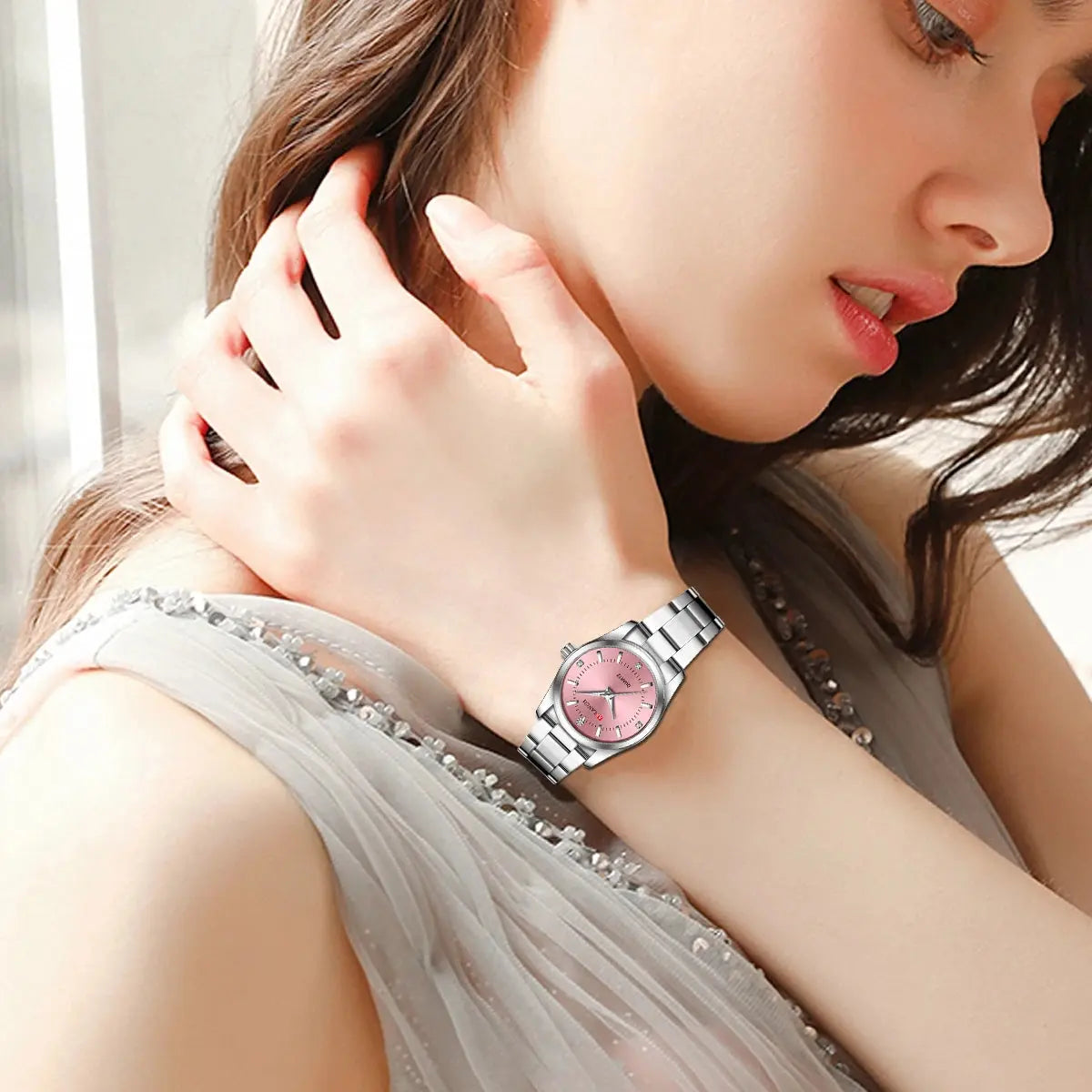 VA VA VOOM Luxury Minimalist Pink Rhinestone Women's Watch 29mm Mobile shop