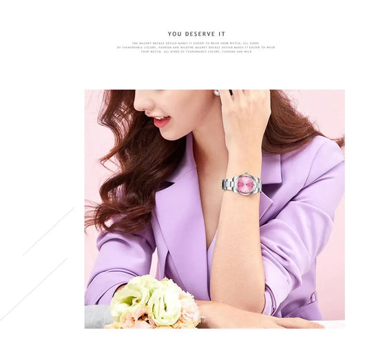 VA VA VOOM Luxury Minimalist Pink Rhinestone Women's Watch 29mm Mobile shop