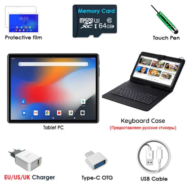 idoshow 10.1 Inch Octa Core Tablet PC - 8GB RAM, 64GB ROM, 4G LTE, Android 12 Ryglobal
