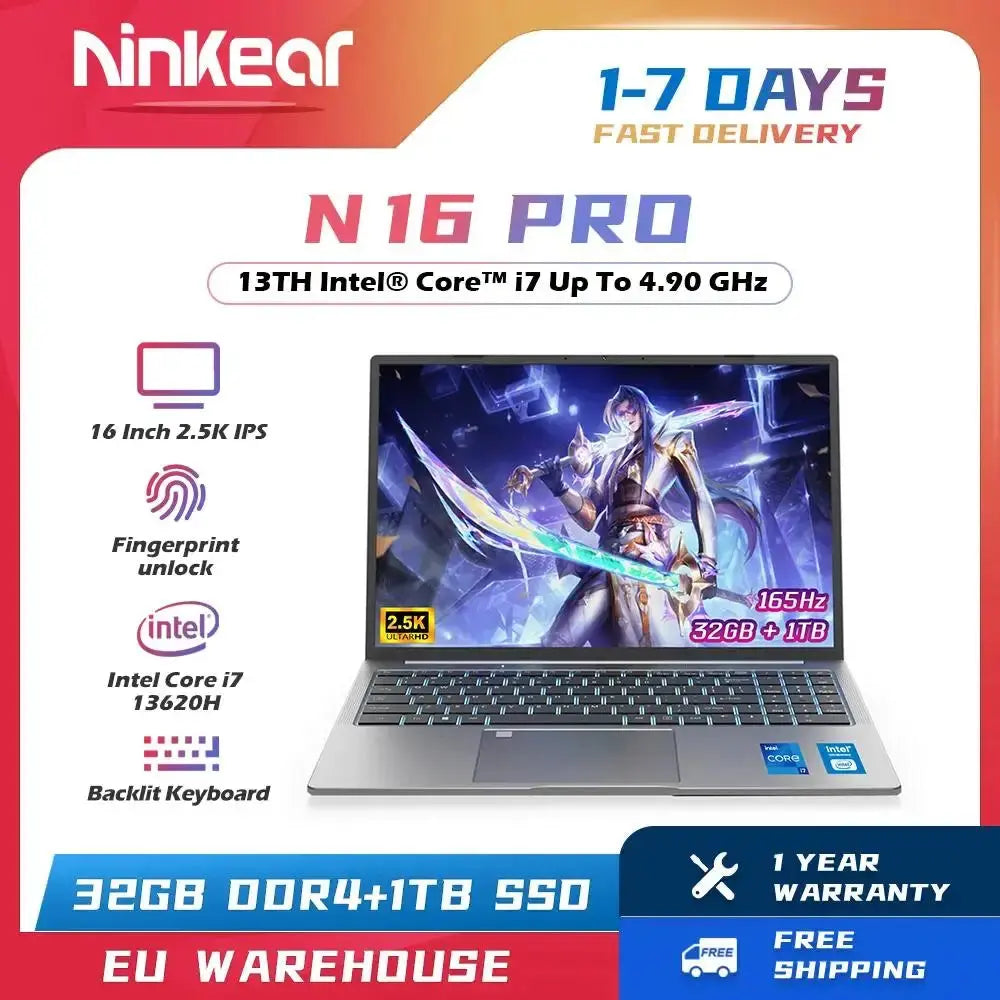 Ninkear N16 PRO 16-inch Gaming Laptop with Intel i7, 32GB RAM, 1TB SSD Ryglobal