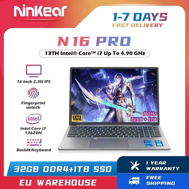 Ninkear N16 PRO 16-inch Gaming Laptop with Intel i7, 32GB RAM, 1TB SSD Ryglobal