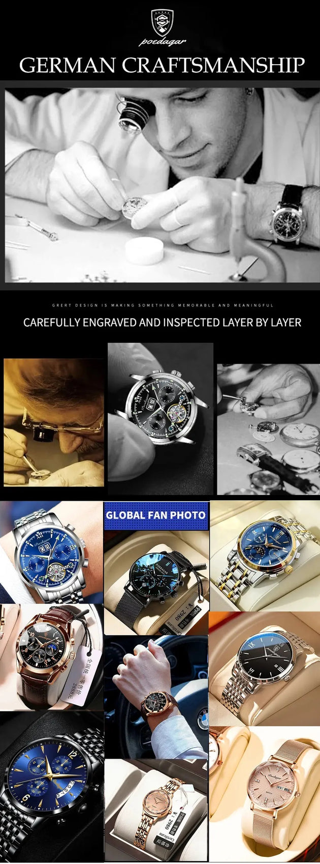 POEDAGAR Luxury Waterproof Luminous Square Quartz Watch for Women Mobile shop