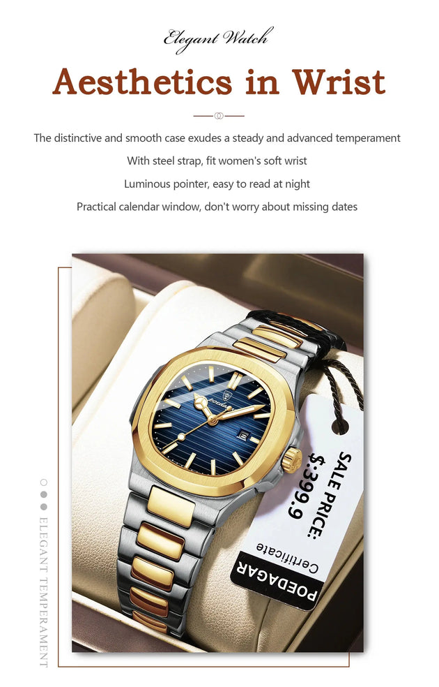 POEDAGAR Luxury Waterproof Luminous Square Quartz Watch for Women Mobile shop