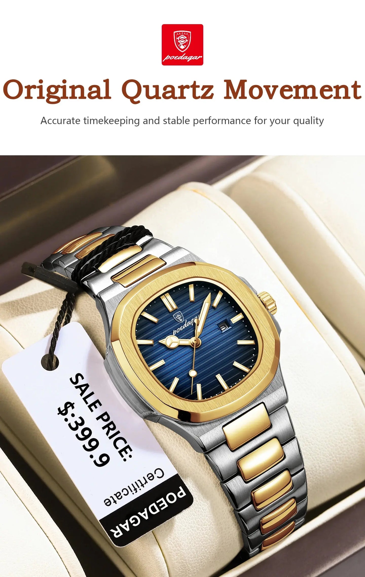 POEDAGAR Luxury Waterproof Luminous Square Quartz Watch for Women Mobile shop