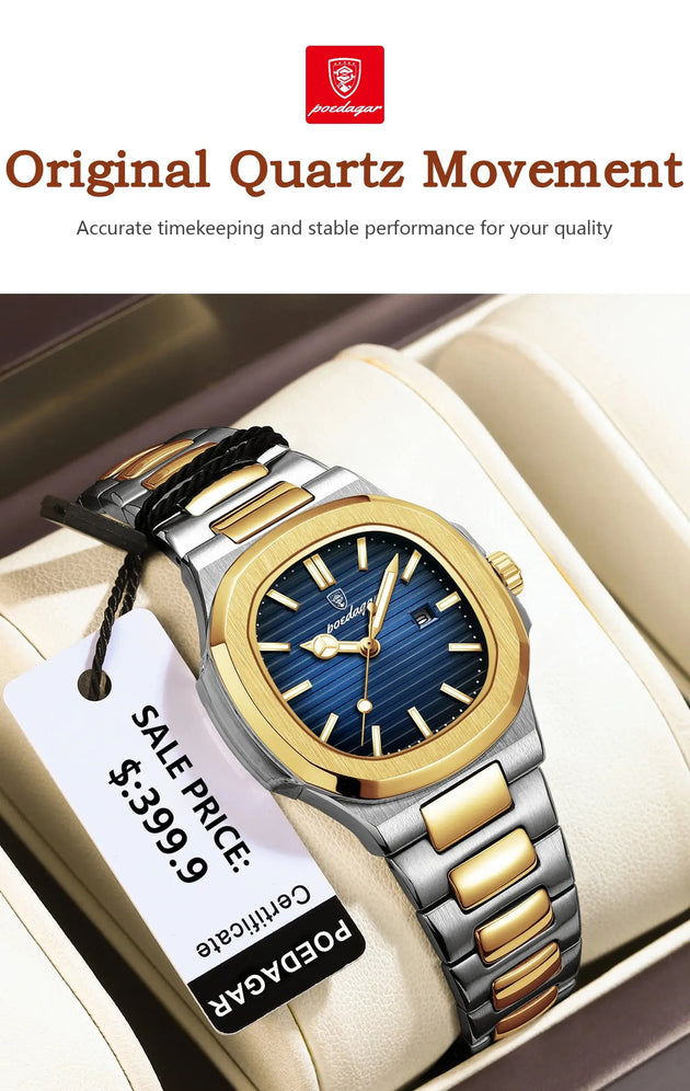 POEDAGAR Luxury Waterproof Luminous Square Quartz Watch for Women Mobile shop