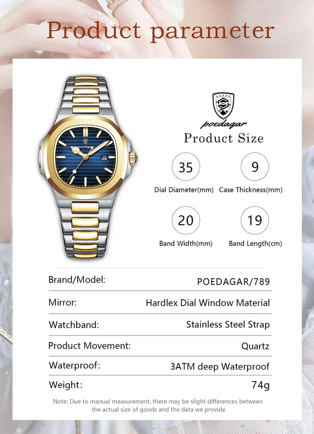 POEDAGAR Luxury Waterproof Luminous Square Quartz Watch for Women Mobile shop