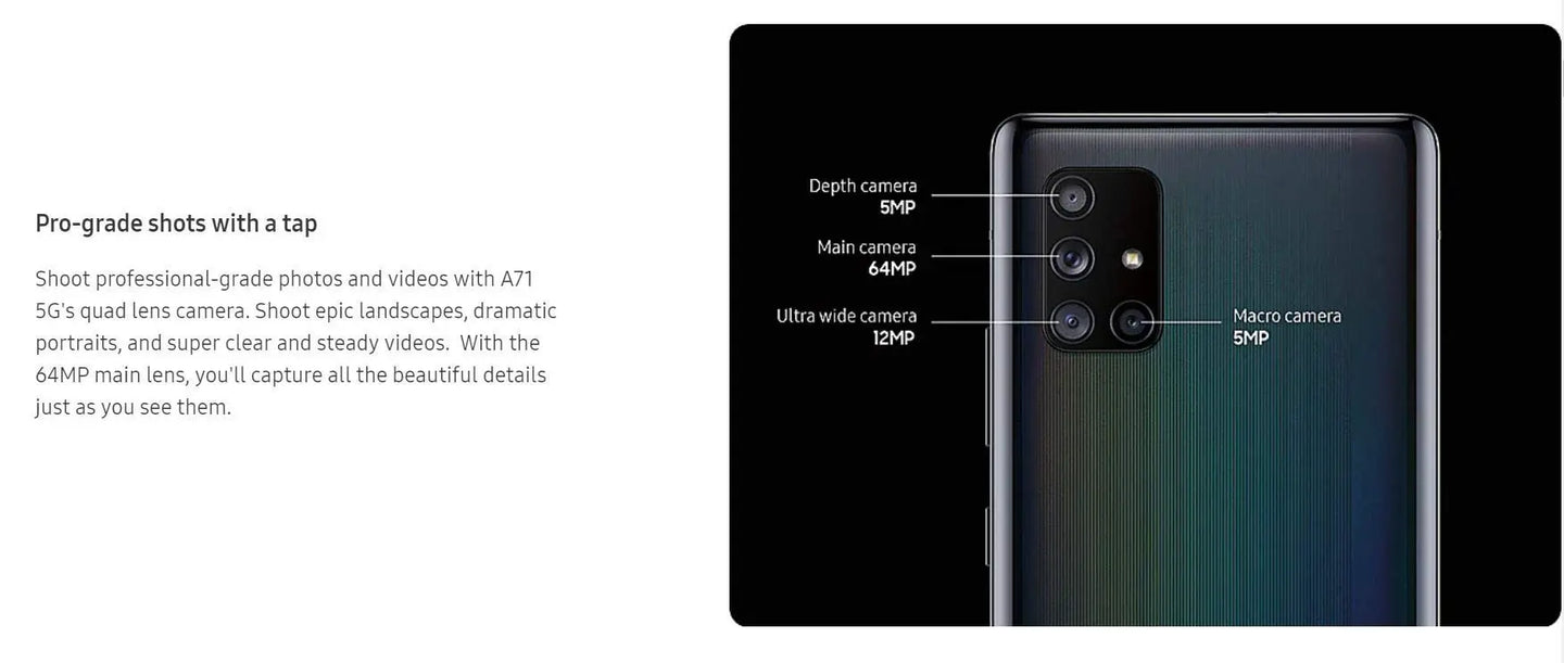 SAMSUNG Galaxy A71 5G (128GB, 6GB) 6.7" AMOLED+, Snapdragon 765G, 4500mAh Battery, Global 5G Volte GSM AT&T Unlocked (T - Mobile, Metro, Straight Talk) A716U (Prism Cube Black) (Renewed) - Mobile shop