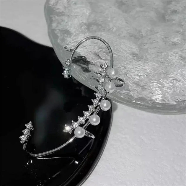 Silver Color Pearl Ear Cuff – Vintage Crystal Zircon Ear Clip, No Piercing Required, Fashion Jewelry for Women - Mobile shop