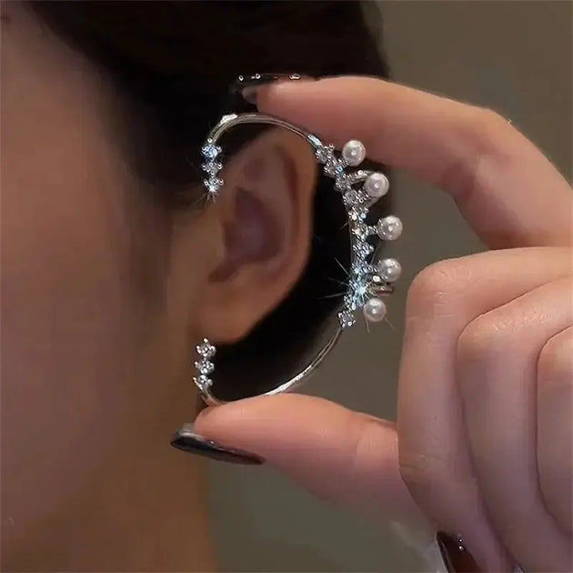 Silver Color Pearl Ear Cuff – Vintage Crystal Zircon Ear Clip, No Piercing Required, Fashion Jewelry for Women - Mobile shop