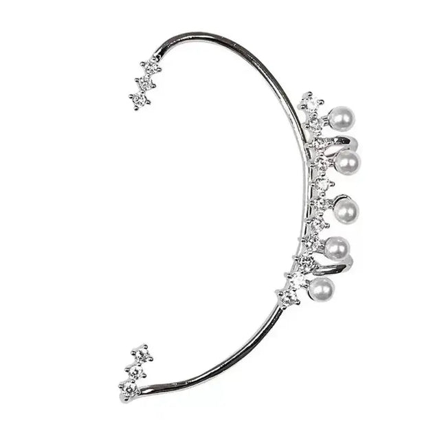 Silver Color Pearl Ear Cuff – Vintage Crystal Zircon Ear Clip, No Piercing Required, Fashion Jewelry for Women - Mobile shop