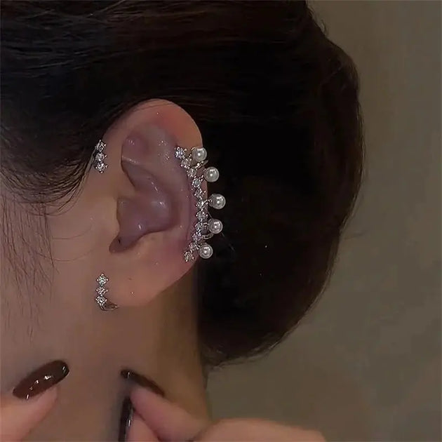 Silver Color Pearl Ear Cuff – Vintage Crystal Zircon Ear Clip, No Piercing Required, Fashion Jewelry for Women - Mobile shop