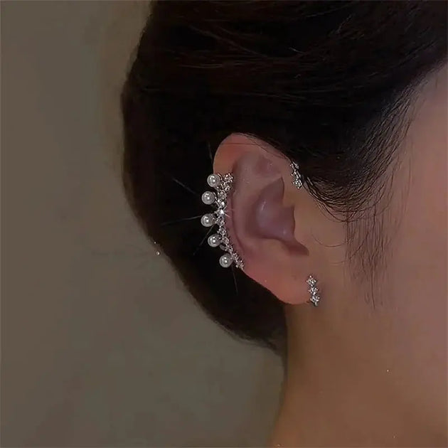 Silver Color Pearl Ear Cuff – Vintage Crystal Zircon Ear Clip, No Piercing Required, Fashion Jewelry for Women - Mobile shop