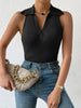 Summer V - Neck Ribbed Knit Crop Top - Sleeveless Turndown Collar in 10 Colors - Mobile shop