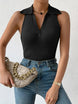Summer V - Neck Ribbed Knit Crop Top - Sleeveless Turndown Collar in 10 Colors - Mobile shop