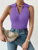 Summer V - Neck Ribbed Knit Crop Top - Sleeveless Turndown Collar in 10 Colors - Mobile shop