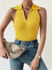 Summer V - Neck Ribbed Knit Crop Top - Sleeveless Turndown Collar in 10 Colors - Mobile shop