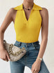 Summer V - Neck Ribbed Knit Crop Top - Sleeveless Turndown Collar in 10 Colors - Mobile shop