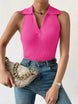 Summer V - Neck Ribbed Knit Crop Top - Sleeveless Turndown Collar in 10 Colors - Mobile shop