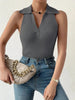 Summer V - Neck Ribbed Knit Crop Top - Sleeveless Turndown Collar in 10 Colors - Mobile shop