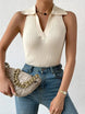 Summer V - Neck Ribbed Knit Crop Top - Sleeveless Turndown Collar in 10 Colors - Mobile shop