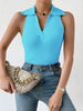 Summer V - Neck Ribbed Knit Crop Top - Sleeveless Turndown Collar in 10 Colors - Mobile shop