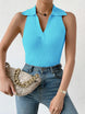 Summer V - Neck Ribbed Knit Crop Top - Sleeveless Turndown Collar in 10 Colors - Mobile shop