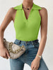 Summer V - Neck Ribbed Knit Crop Top - Sleeveless Turndown Collar in 10 Colors - Mobile shop