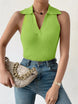 Summer V - Neck Ribbed Knit Crop Top - Sleeveless Turndown Collar in 10 Colors - Mobile shop
