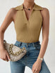 Summer V - Neck Ribbed Knit Crop Top - Sleeveless Turndown Collar in 10 Colors - Mobile shop